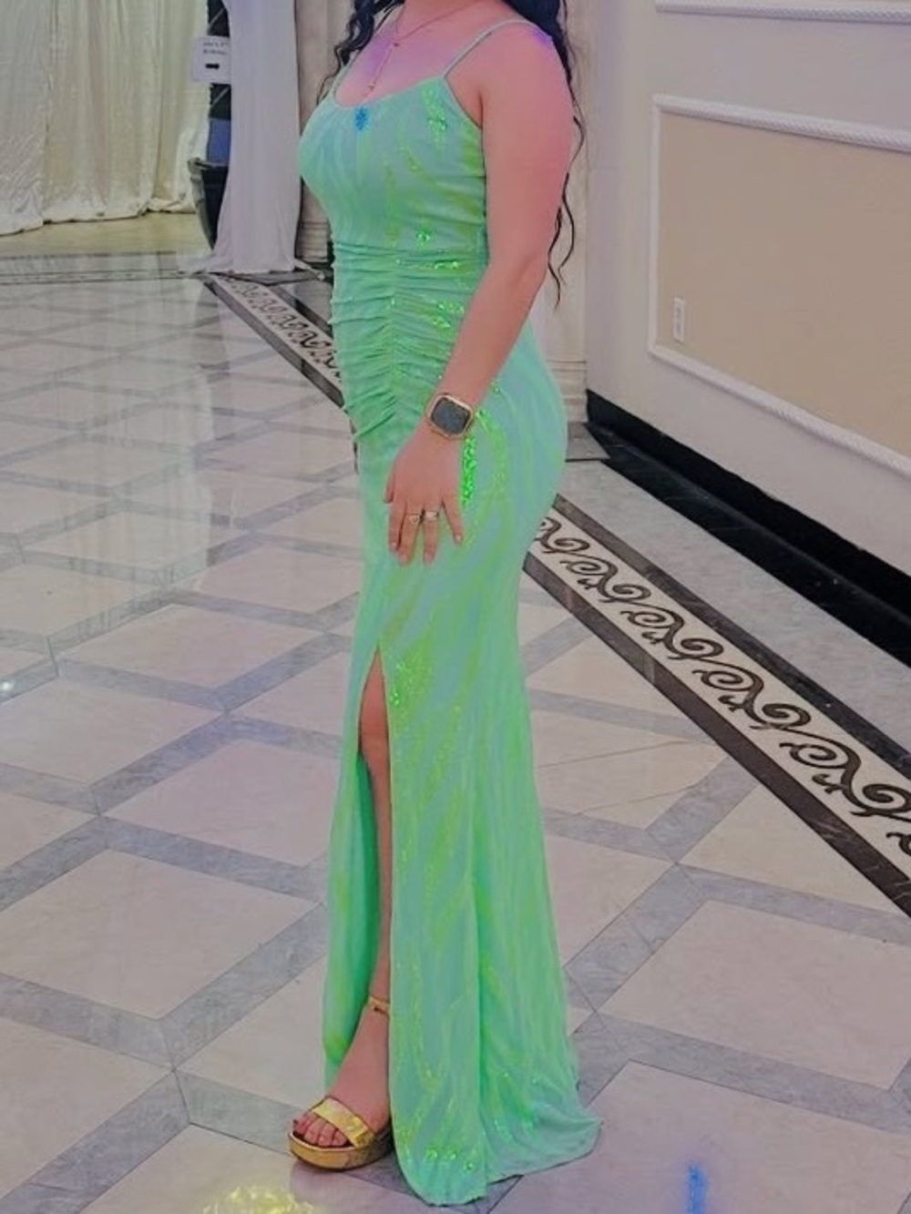 Mint Green Satin Evening Gown
